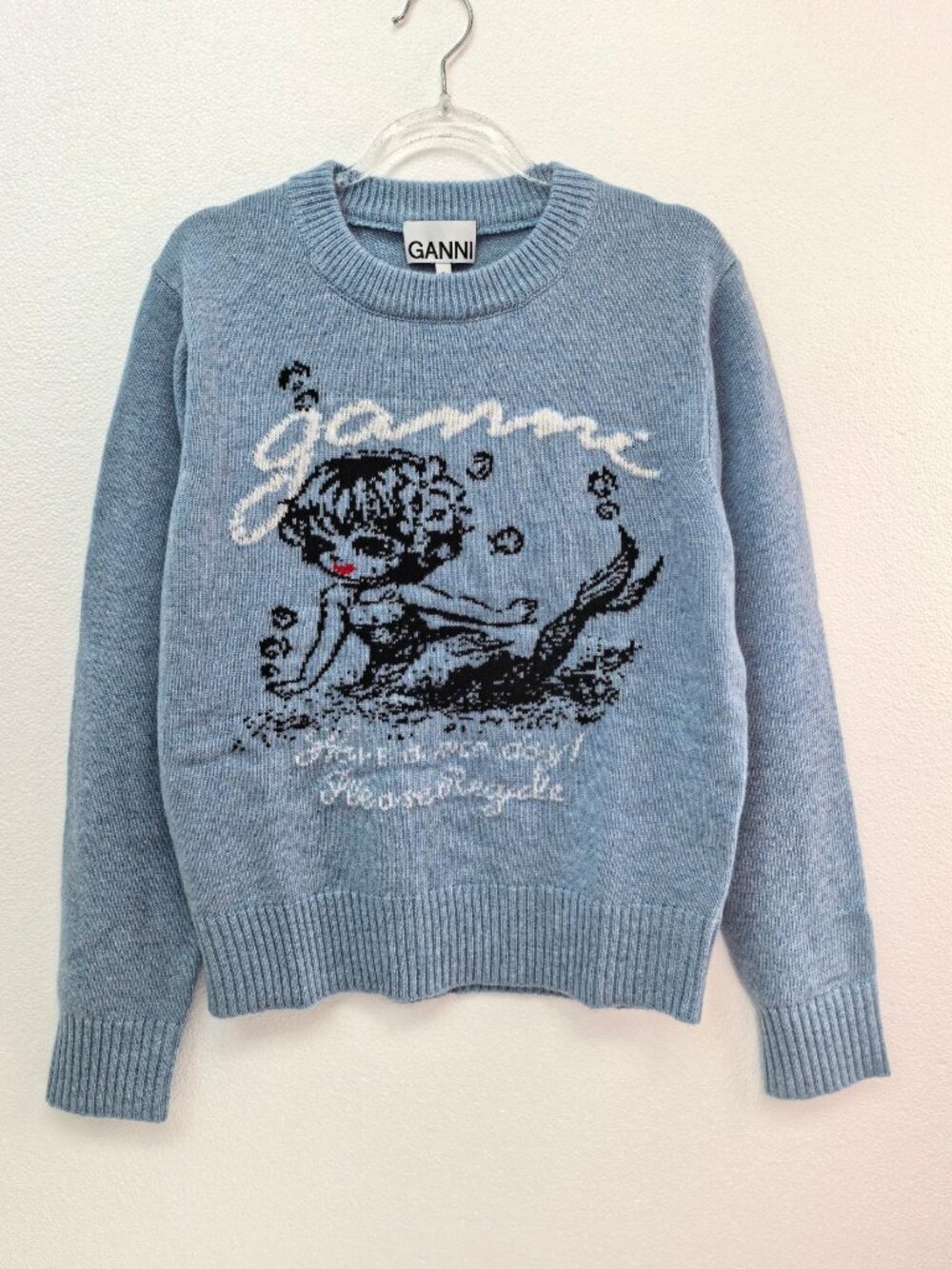 Ganni Blue Mermaid Graphic Crewneck Sweater